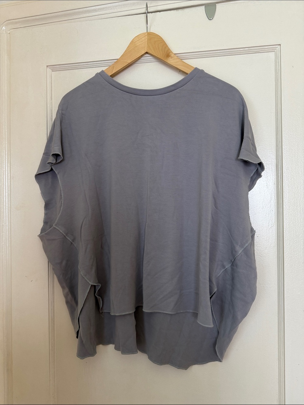 Relaxed Draped Short-Sleeve Top in Light Gray